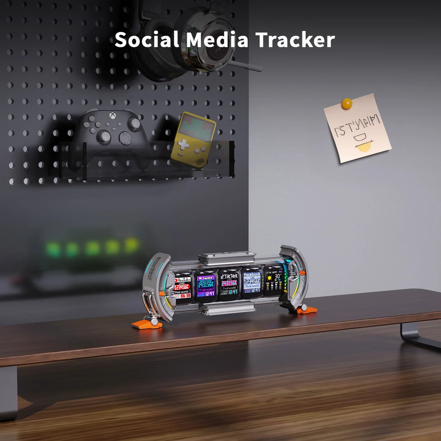 Times Gate Gaming Room Setup Digital Clock with Smart APP Control, Wifi Connect, RGB LED Display, Office Decor Cyberpunk