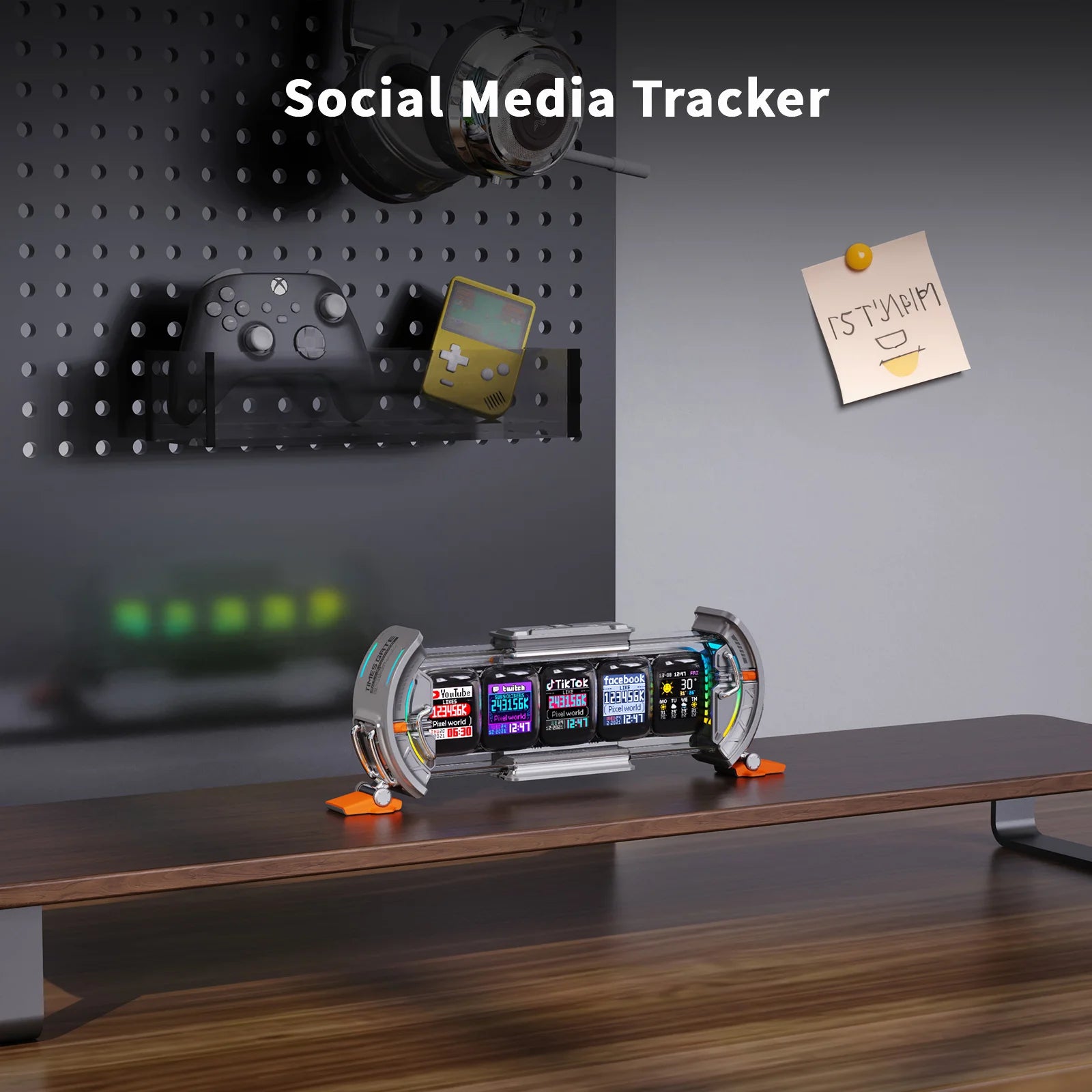 Times Gate Gaming Room Setup Digital Clock with Smart APP Control, Wifi Connect, RGB LED Display, Office Decor Cyberpunk