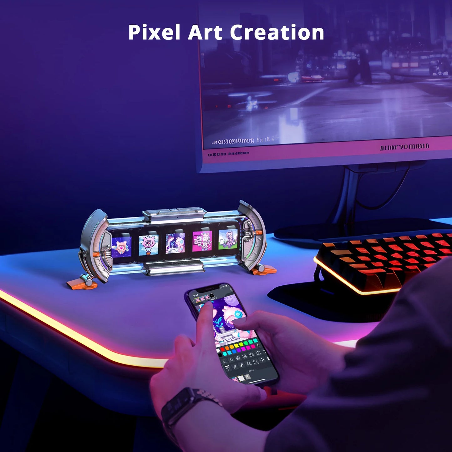 Times Gate Gaming Room Setup Digital Clock with Smart APP Control, Wifi Connect, RGB LED Display, Office Decor Cyberpunk