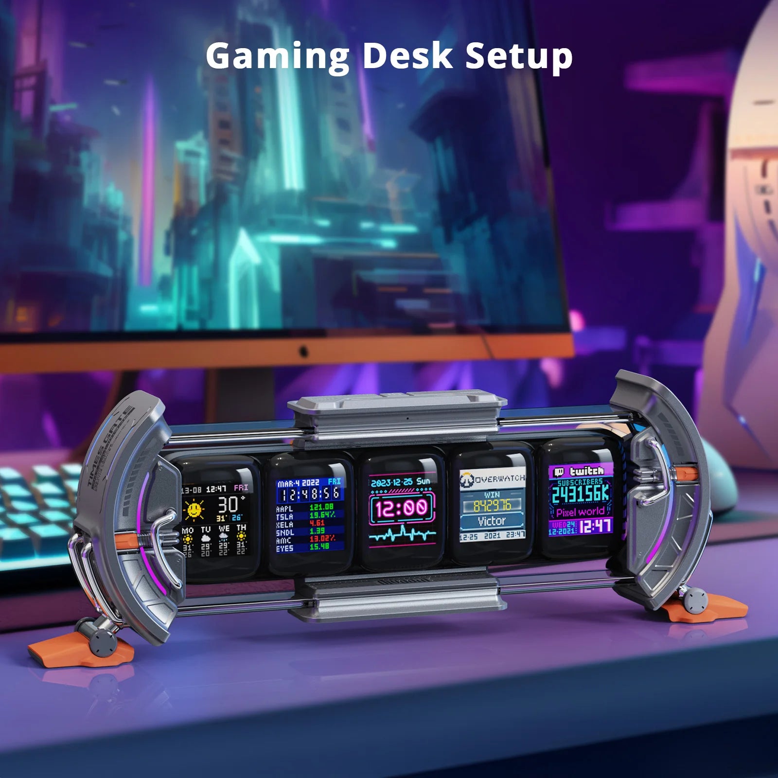 Times Gate Gaming Room Setup Digital Clock with Smart APP Control, Wifi Connect, RGB LED Display, Office Decor Cyberpunk