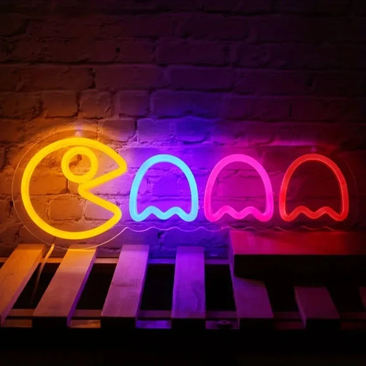 Game Neon Sign for Bedroom Wall Retro Arcade Decor Ghost Neon Light for Gaming Room Man Cave Birthday Halloween Christmas Gift